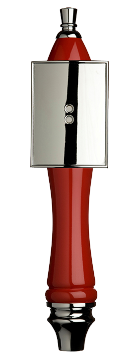 Large Red Pub Tap Handle with Silver Rectangle Shield