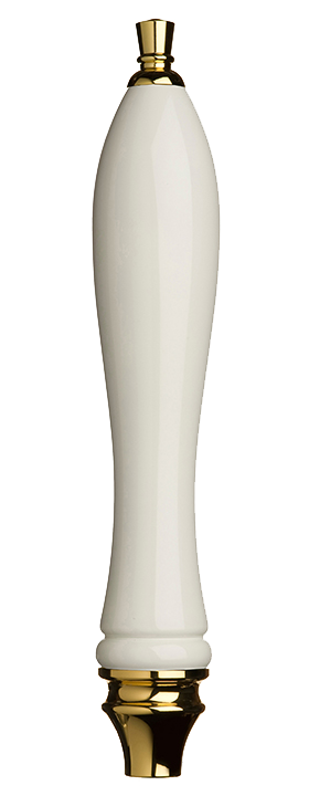 Large White Pub Tap Handle with Gold