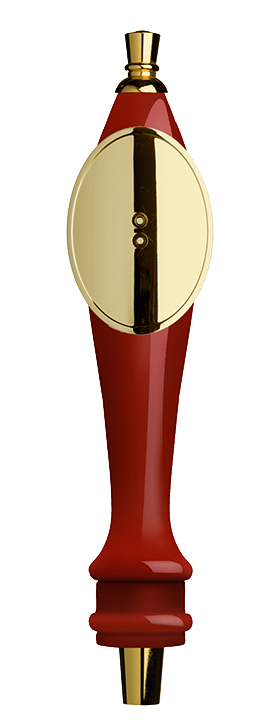 Medium Red Pub Tap Handle with Gold Oval Shield