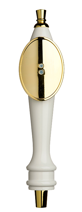 Medium White Pub Tap Handle with Gold Oval Shield