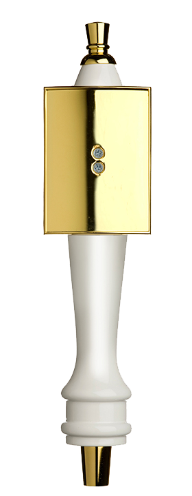 Medium White Pub Tap Handle with Gold Rectangle Shield