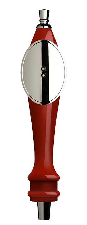 Medium Red Pub Tap Handle with Silver Oval Shield