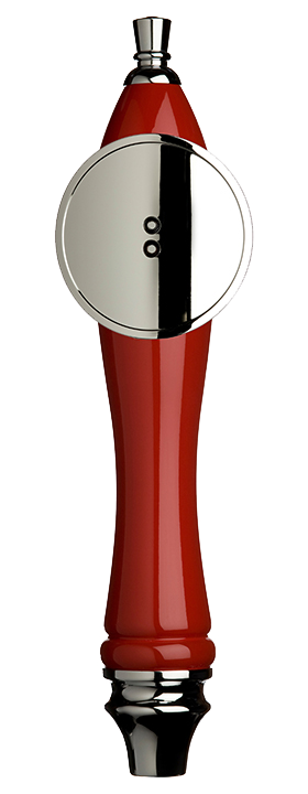 Large Red Pub Tap Handle with Silver Round Shield