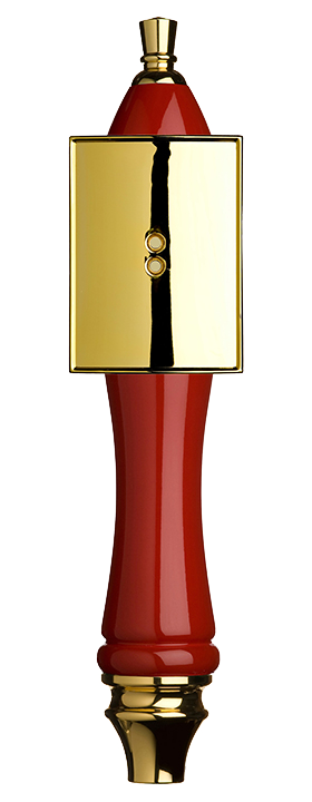 Large Red Pub Tap Handle with Gold Rectangle Shield