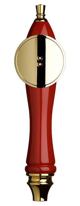 Large Red Pub Tap Handle with Gold Round Shield