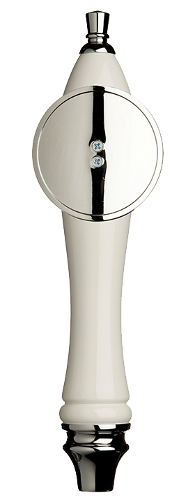 Large White Pub Tap Handle with Silver Round Shield