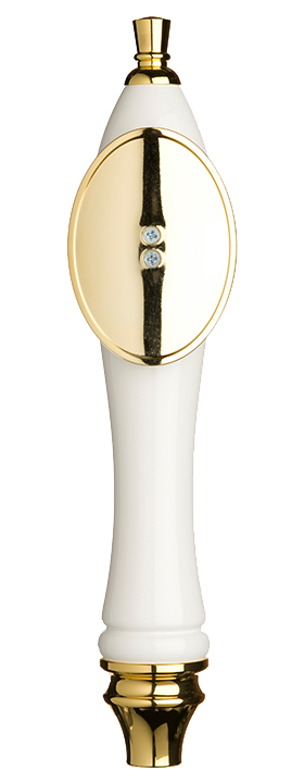 Large White Pub Tap Handle with Gold Oval Shield