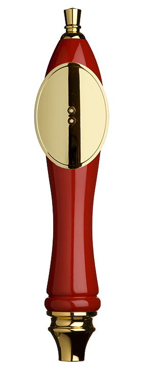 Large Red Pub Tap Handle with Gold Oval Shield