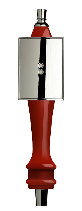 Medium Red Pub Tap Handle with Silver Rectangle Shield