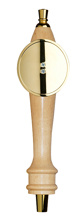 Medium Natural Pub Tap Handle with Gold Round Shield