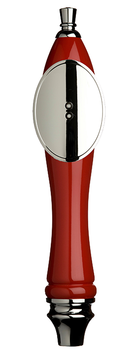 Large Red Pub Tap Handle with Silver Oval Shield