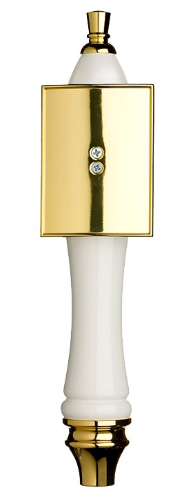 Large White Pub Tap Handle with Gold Rectangle Shield