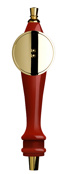 Medium Red Pub Tap Handle with Gold Round Shield