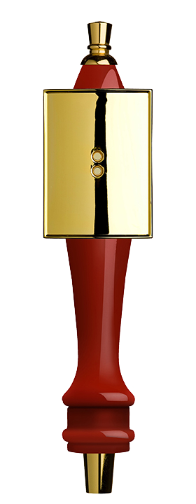 Medium Red Pub Tap Handle with Gold Rectangle Shield